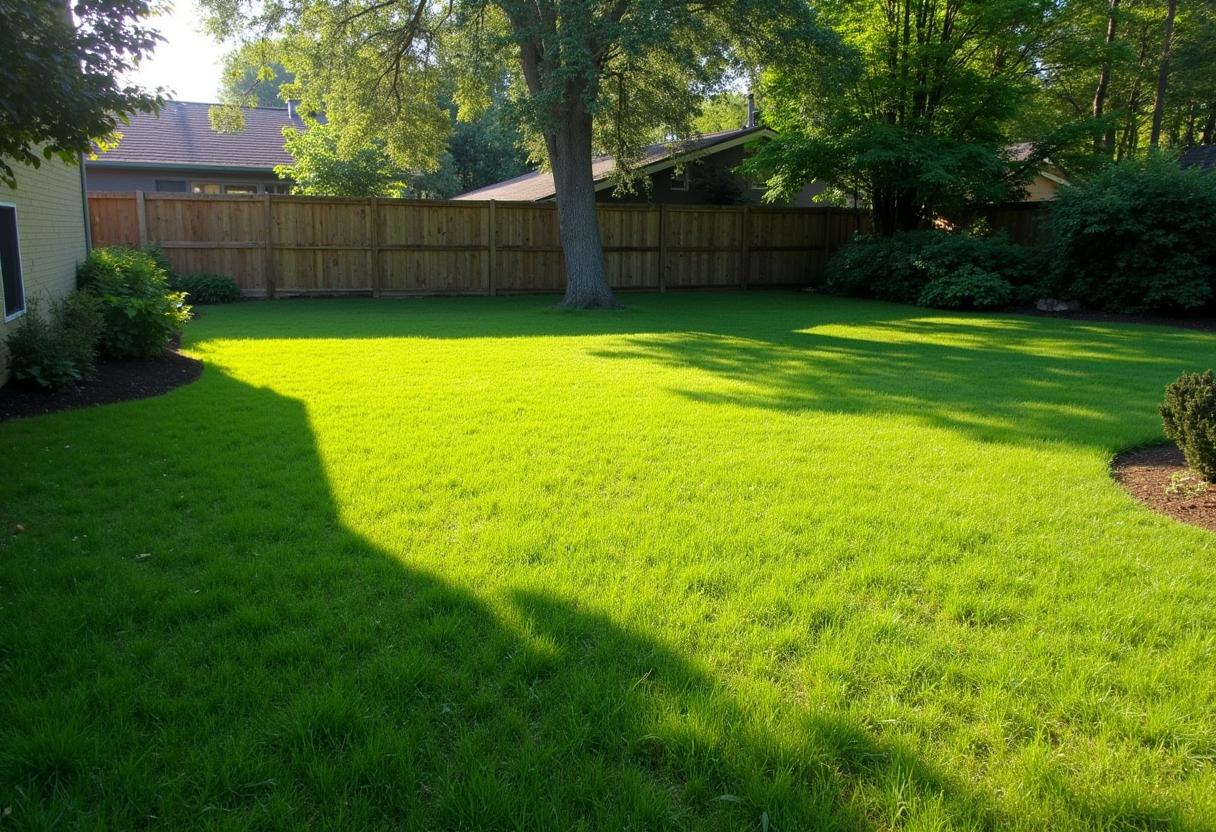 Open grassy backyard over a protected septic drain field