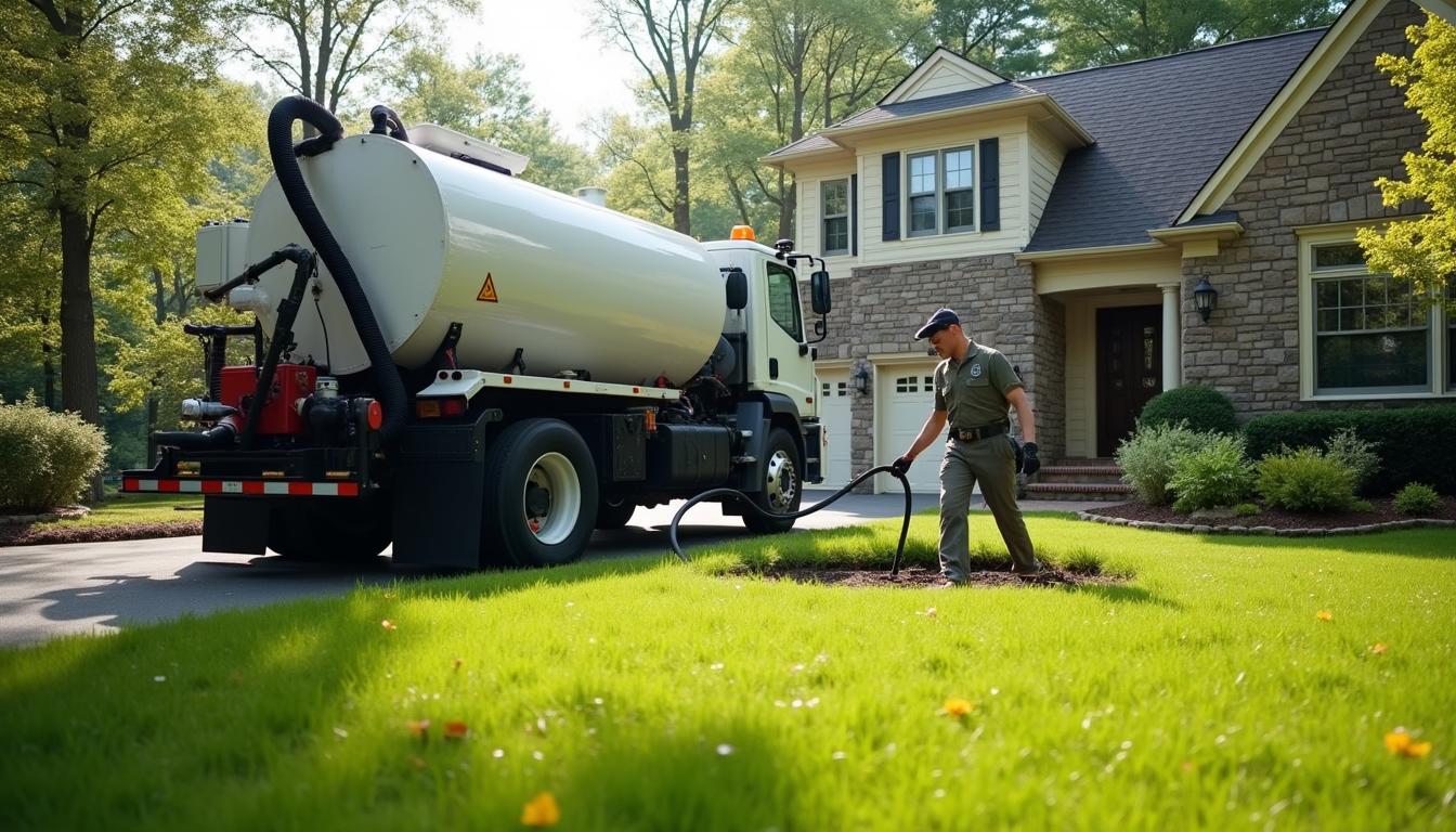 Septic pumping vacuum truck servicing a Dutchess County home