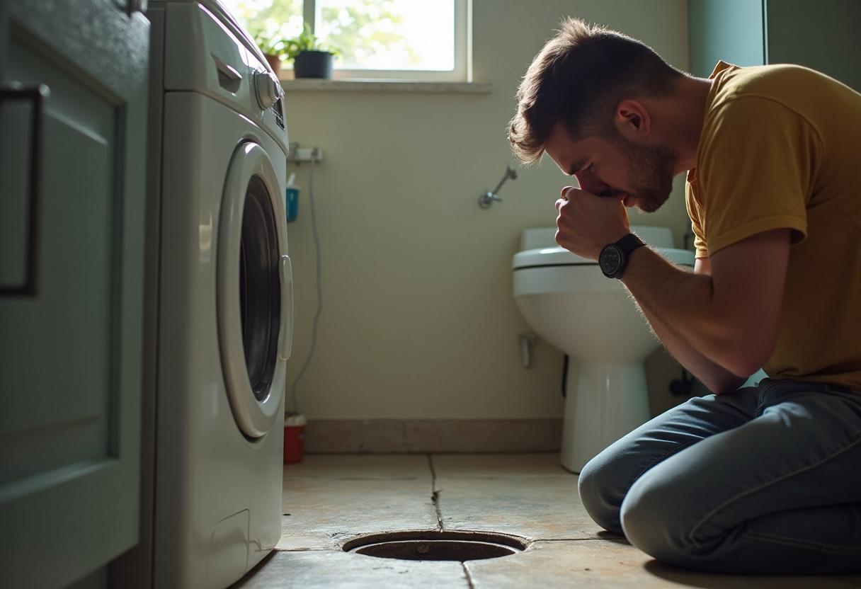 Homeowner noticing a sewage odor near a floor drain